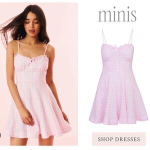 LoveShackFancy Shai Linen Gingham Mini Dress Angel Pink Sz4 Causal